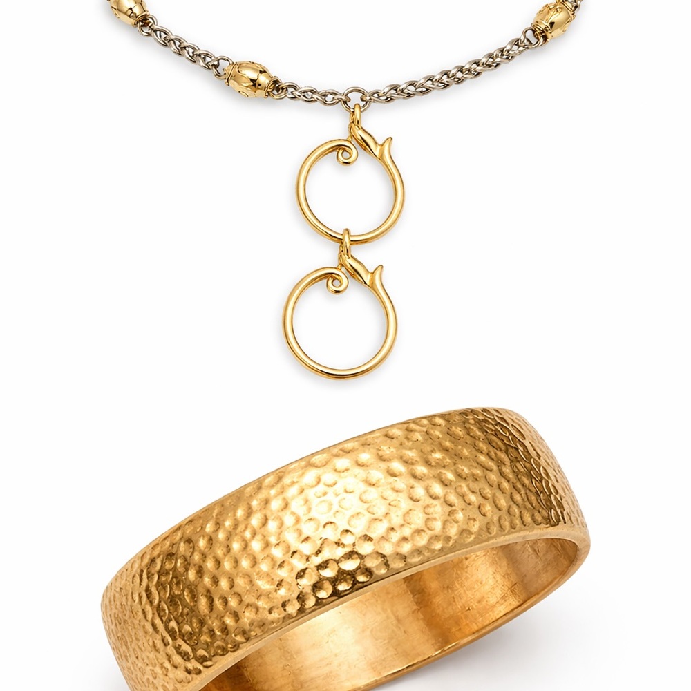 Premier Designs Gold and Silver Necklace with Gold Bangle Bracelet
